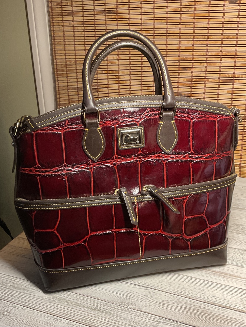 Dooney & Bourke Dillen Double Pocket Satchel Crossbody Red Croc Embossed